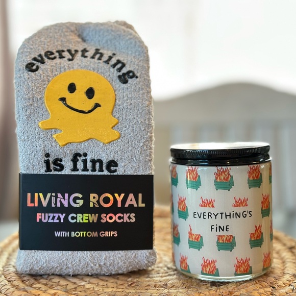 Hallmark Other - Hallmark & Living Royal 'Everything's Fine' Dumpster Fire Candle & Slipper Socks